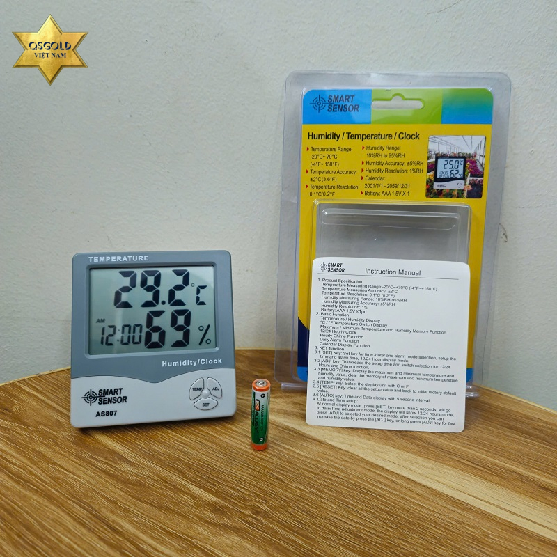 Đồng hồ đo nhiệt độ, độ ẩm SmartSensor AS807 Chính Hãng