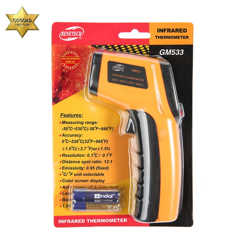 Súng đo nhiệt độ hồng ngoại Benetech GM533 (-50 đến 530℃) Chính hãng