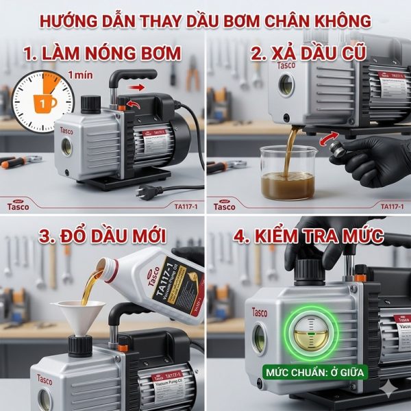 QSGOLD hướng dẫn thay dầu bơm chân không Tasco TA117-1