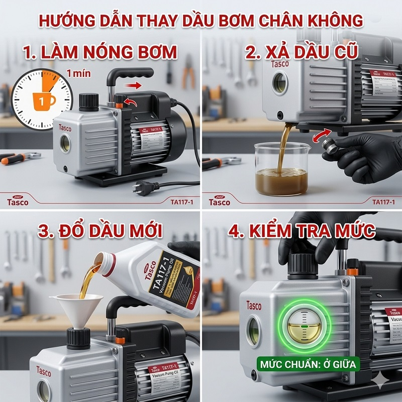 QSGOLD hướng dẫn thay dầu bơm chân không Tasco TA117-1